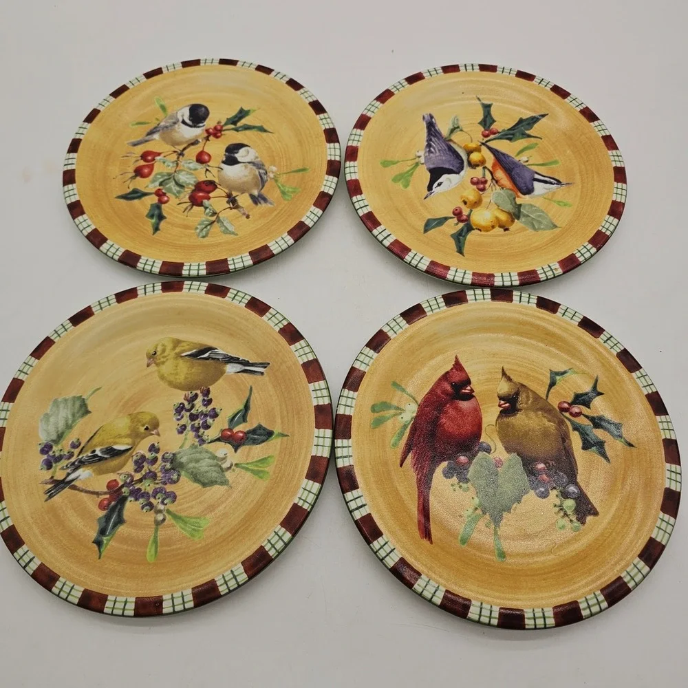 Set of 4 LENOX WINTER GREETINGS Everyday BIRD SALAD PLATES (8.5